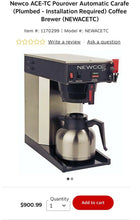 Load image into Gallery viewer, Newco ACE-TC Pourover Automatic Carafe Coffee Brewer Tested & Working
