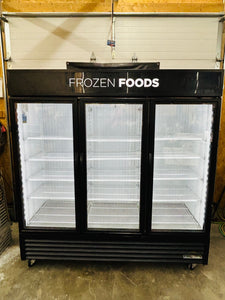 True GDM-72F-HC~TSL01 78" Three Section Display Freezer w/ Swing Doors - Bottom Mount Compressor, Black, 115v Refurbished