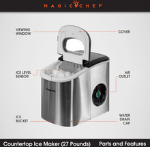 Load image into Gallery viewer, Magic Chef 27 LB. PORTABLE COUNTERTOP ICE MAKER IN STAINLESS