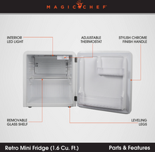 Load image into Gallery viewer, Magic Chef 1.6 CU. FT. RETRO MINI REFRIGERATOR IN WHITE, WITHOUT FREEZER