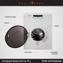 Load image into Gallery viewer, Magic Chef COMPACT 3.5 CU. FT. ELECTRIC DRYER IN WHITE