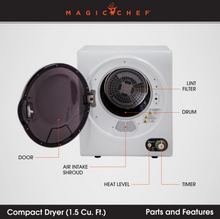 Load image into Gallery viewer, Magic Chef 1.5 CU. FT. COMPACT ELECTRIC DRYER IN WHITE (DISC)