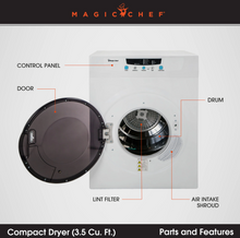 Load image into Gallery viewer, Magic Chef COMPACT 3.5 CU. FT. ELECTRIC DRYER IN WHITE