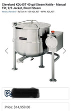Load image into Gallery viewer, Cleveland KDL40T 40 Gal. Steam Kettle Manual Tilt 2/3 Jacket Direct Steam