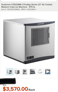 Scotsman CO522MA-1 Prodigy Series 22” Air Cooled Med Cube Ice Machine 475#
