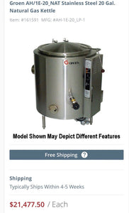 Groen AH/1E-20_NAT Stainless Steel 20 Gal. Natural Gas Kettle Fully Refurbished!