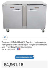 Load image into Gallery viewer, Traulsen UHT48-LR 48” 2 Section 2 Door Under counter Refrigerator