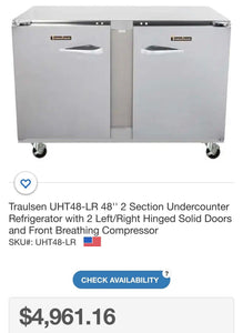 Traulsen UHT48-LR 48” 2 Section 2 Door Under counter Refrigerator