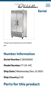 True T-35-HC 39 1/2” Mfg. 12/21 Two Section Reach In Refrigerator (2) Solid Door