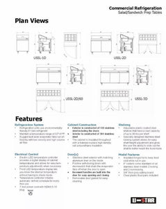 Adcraft USSL-2D U-Star 2 Door Pizza/Salad/Sandwich Prep Table Tested & Working!