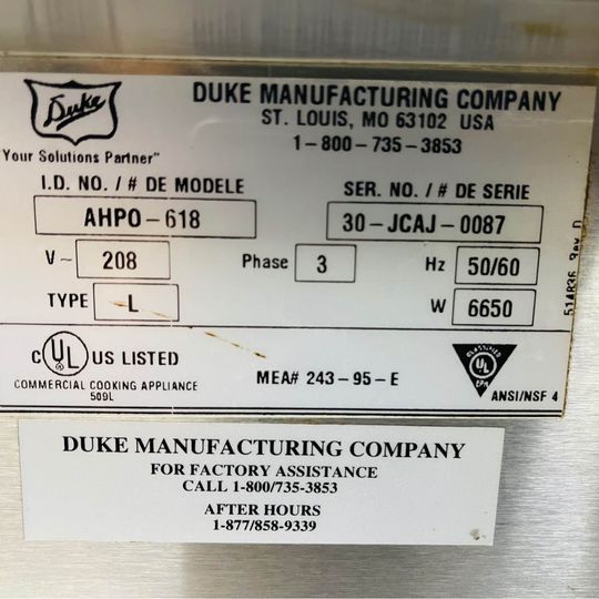 Convection Ovens - Duke Manufacturing