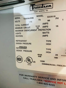 TRAULSEN G22010/REACH IN TWO DOOR FREEZER Clean, Tested & Working! Very Cold!!!
