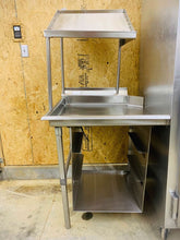 Load image into Gallery viewer, Stainless Steel 2 Leg Left Side Sink/Table End w/ Angled Top &amp; 3 Undercounter Racks