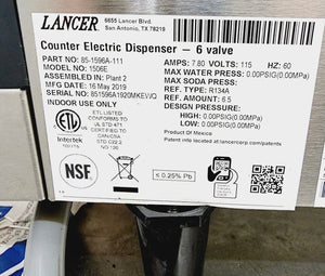 Lancer 1506E 6 Valve 1/3HP 115V/60 Post Mix Dispenser 6Lev SSL Valves, Working!