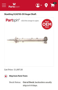 Stoelting Auger for a 4231 Ice Cream Machine Beater Shaft