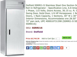 Delfield SSRRI1-S “NEW” S.S. Solid Door Roll In Refrigerator / Retarder