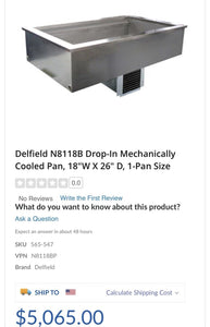 Delfield N8118B Drop In Mechanically Cooled Pan, 18” W X 26” D, 1 Pan Size