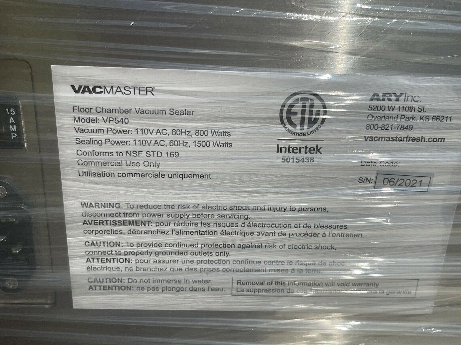 ARY VacMaster VP540 Floor Model Chamber Vacuum Packaging Machine with Two  20 Seal Bars