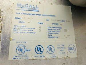 McCall ST-59-4 S/s 2 Door 59” Mega Top Sandwich Prep Cooler Tested & Working!