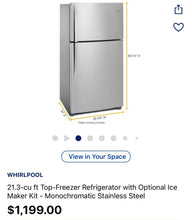Load image into Gallery viewer, Whirlpool 21.3 cu. ft. Top Freezer Refrigerator in Monochromatic Stainless Steel