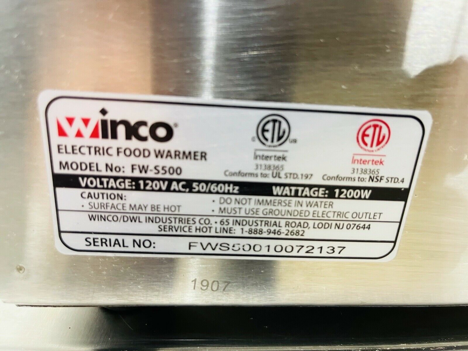 Winco FW-S500 Electric Food Warmer