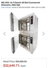 Load image into Gallery viewer, NEW OPEN BOX S&amp;D BKI VGG-16-F Electric 80 Bird Commercial Rotisserie, 208v 3ph