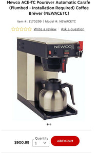 Newco ACE-TC Pourover Automatic Carafe Coffee Brewer Tested & Working