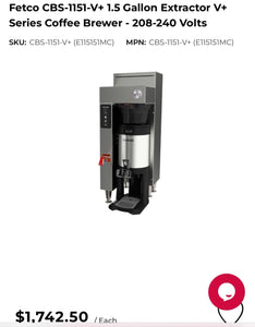 Fetco CBS-1151-VX- + 1.5 Gal Extractor Coffee Brewer 208-240v w/ Fetco D449