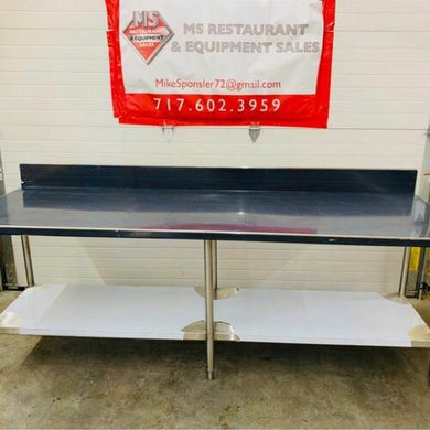 New (S&D) 8’ SS TABLE w/ SS UNDER-SHELF 96x30x34 with 6” backsplash NSF 16 gauge
